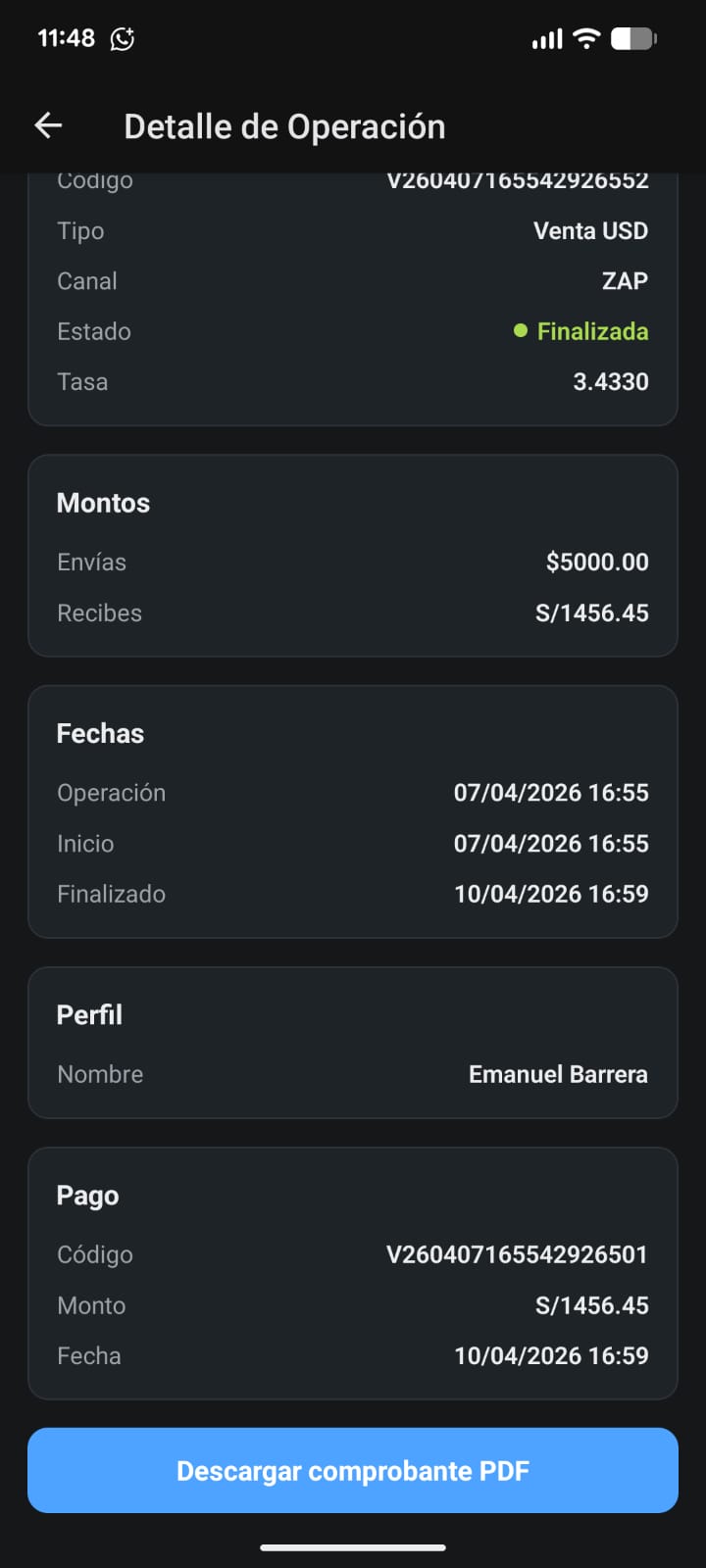 CambiaYa — Operation detail