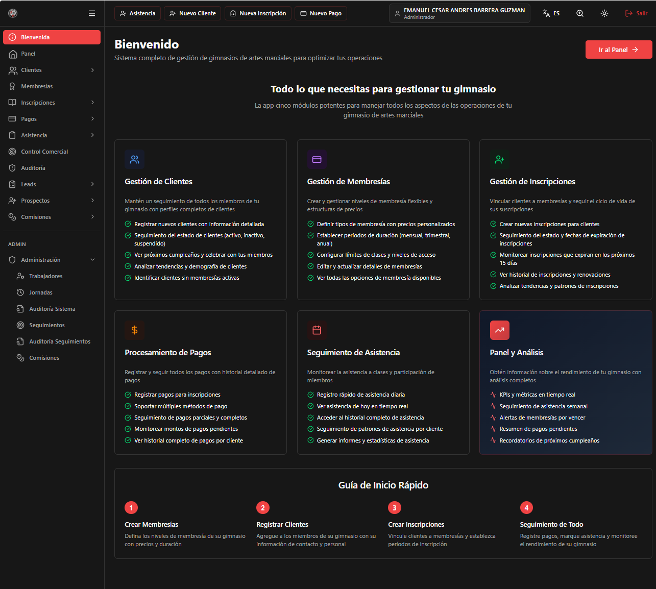 PM Mates — Welcome dashboard with all modules